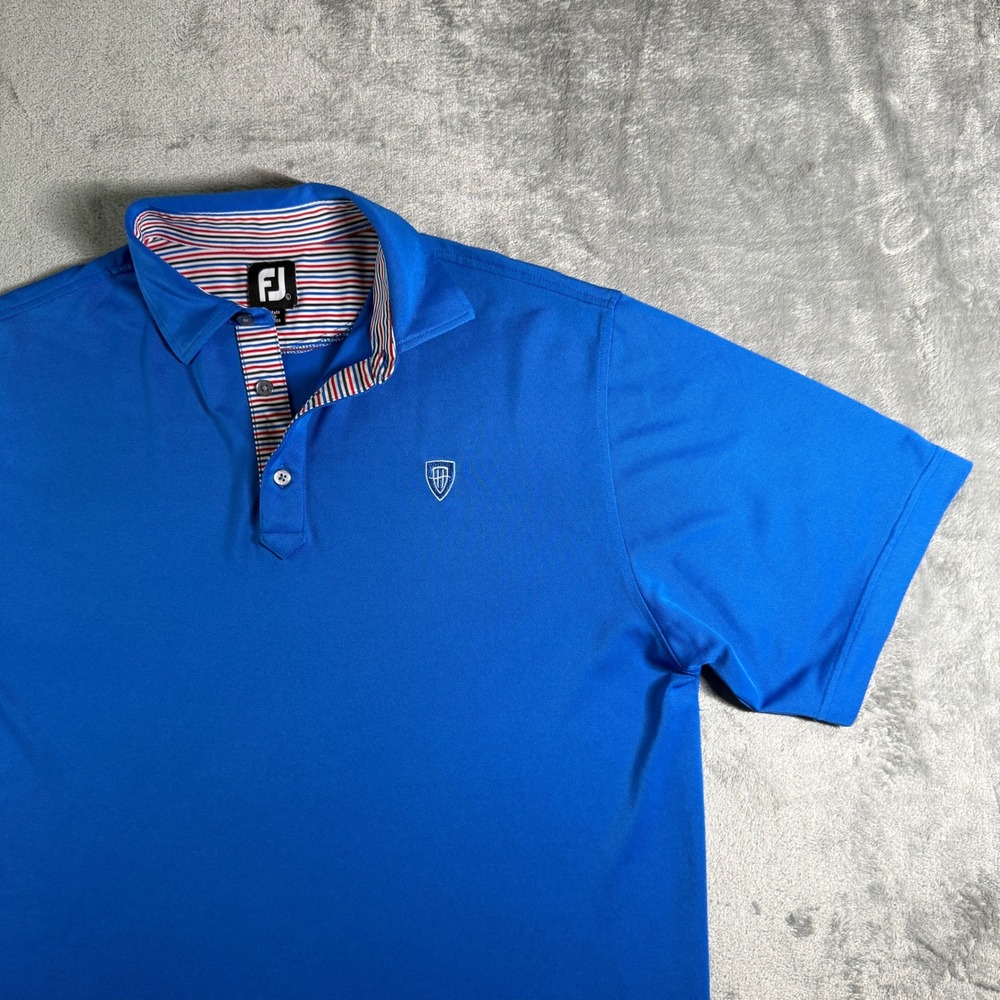 FootJoy Golf Polo Shirt Mens Large Blue Performance Athletic Stripe Collar